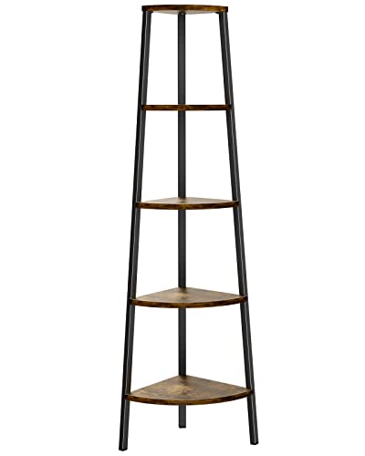 Pipishell Corner Shelf, 5 Tier Bookshelf Bookcase, Industrial Corner Bookshelf Plant Shelf For Bedroom, Living Room, Office, Kitchen, Display Shelf & Storage Ladder Corner Shelf, Rustic Brown #TOP7