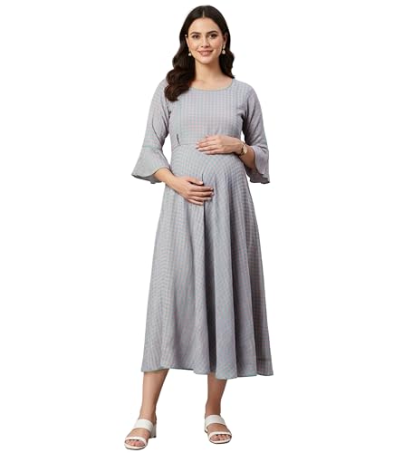 Image of DUMMY SHAPE Feeding Kurtis for Women Cotton Blend | Floral Pregnancy Flare Kurta with Dual Nursing Zippers to Pre & Post Partum | Maternity Dresses | Gifts for Pregnant Woman