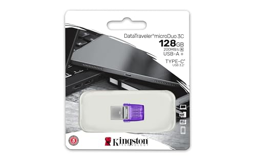 Image of Kingston DataTraveler microDuo 3C 128GB USB-C & USB-A Flash Drive | Speeds up to 200 MB /s | USB 3.2 Gen 1 | Duo Connector | DTDUO3CG3 /128GB