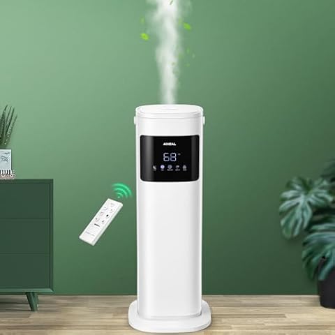 Aiheal Humidifier for Large Room Home, 10.5L Top Fill Cool and Warm Mist Ultrasonic Floor Humidifiers for Baby and Plants with Customized Humidity, Timer, Sleep Mode, Auto Shut Off, Quiet, White Cover