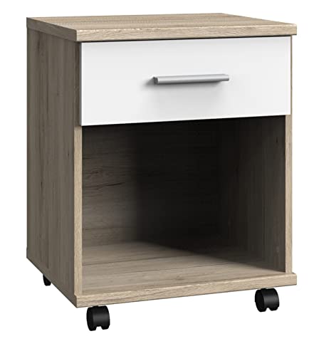 PEGANE Caisson Mobile à tiroirs Coloris Imitation chêne San Remo, rechampis Blanc - Longueur 46 x Hauteur 58 x Profondeur 40 cm