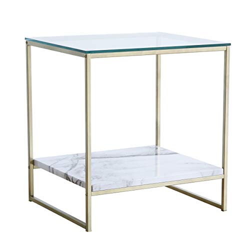 Tilly Lin Glass Top Faux Marble End Side Table/Night Stand with Gold Metal Legs Tilly Lin Glass Top Faux Marble End Side Table/Night Stand with Gold Metal Legs