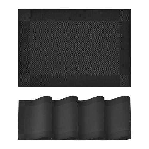 Artoid Mode Juego de 4 manteles individuales de PVC negro, lavables, resistentes a la suciedad, antideslizantes, resistentes al calor, para el hogar y la cocina