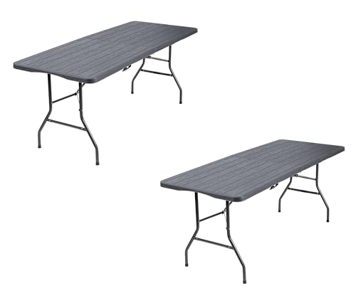 sinlikon Lot de 2 Table Pliante Exterieur Camping 180CM,Table Rectangulaire Pliante pour 6/8 Personnes Noir (2, Noir)