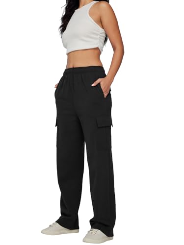 Trendy Queen Womens Cargo Sweatpants Wide Leg Baggy Fleece High Waisted Sweats Pants Winter Clothes with Pockets3