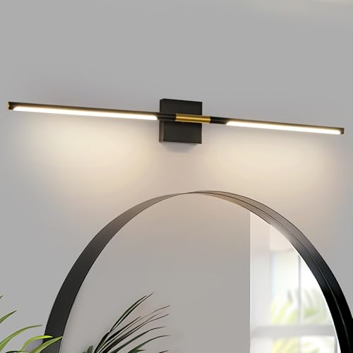 Image of 47 Inch Bathroom Light Fixtures, 28W 3CCT Dimmable Black and Gold LED Vanity Lighting Fixtures Over Mirror, 360?Rotatable Modern Bathroom Vanity Light Bar, AD-W9465-L120-BK