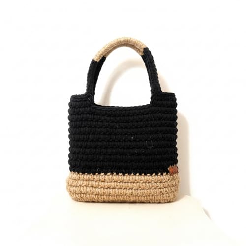 Sac à main femme Goffa fait main en coton et jute avec sa pochette noire
