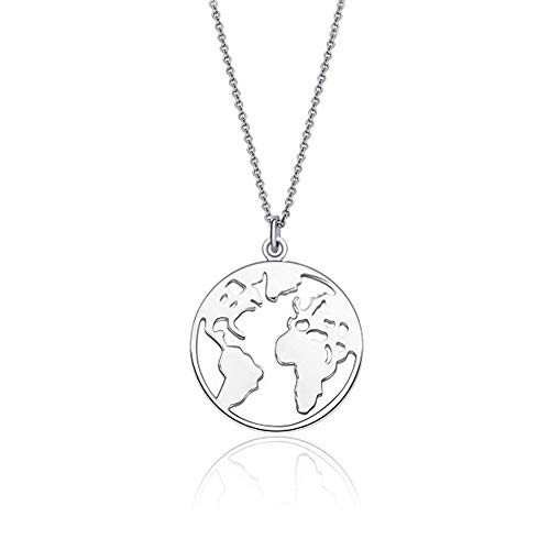 Lv.unique Mapa del Mundo Collar Mujer Acero Inoxidable Collar/Mapa Colgante Exquisito Joyas Regalos para niñas (Silver)