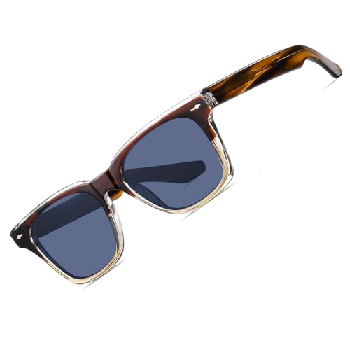 CARFIA Retro Polarized Sunglasses For Men UV400 Protection Square Arrow Rivet Trendy Classic Thick Shades