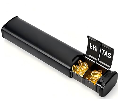 Weekly Pill Organizer 7 Day, Large Travel Safe Daily Pill Organizer, Black