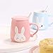 Angelice Home Pink Bunny Coffee Mug 13 Oz, Cute Rabbit Coffee Mug Cup with Lid and Ceramic Spoon for Coffee Tea Milk