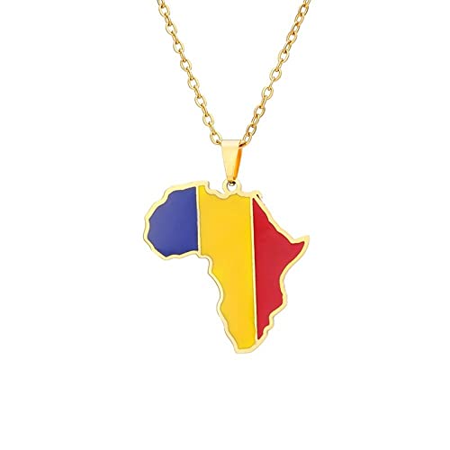 Tchad Carte Drapeau Pendentif Colliers Bijoux Tchad Bijoux Tchad Cartes Patriotique Accessoire Ethnique Patriotique Ornement Charme Bijoux Pull Chaînes Accessoires D'Habillement,Jaune,Comme Indi