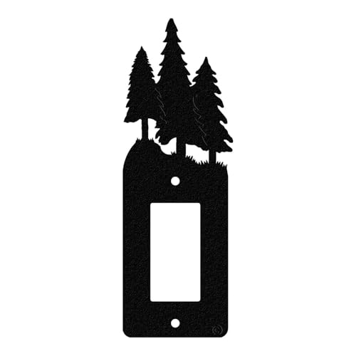 Image of American Steel 3 Pine Trees Rustic Cabin Light Switch Cover Power Outlet Wall Plate, Single Decorator-Rocker-GFCI, Black, MADE IN USA