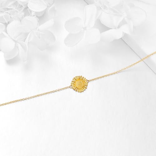 KQF 14K Solid Gold Sunflower Bracelet Real Gold Flower Bracelet Jewelry Gifts for Women2