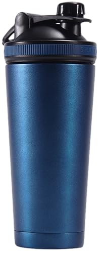 PpzhenN 水筒 プロテインシェイカー 真空断熱 タンブラー ふた おしゃれ プロテインシェイカー ステンレス シェーカーボトル プロテイン 携帯 ボール泡立てつけ 持ち運び便利 ウォーターボトル 食洗機対応 750ml (ブルー)
