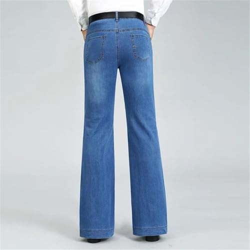 Mens Flared Denim Pants Mid Waist Stretch Fit Wide Leg Business Casual Office Trousers3