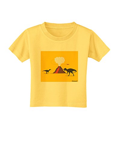 TOOLOUD Two Dinosaurs and Volcano Design Toddler T-Shirt Yellow 3T