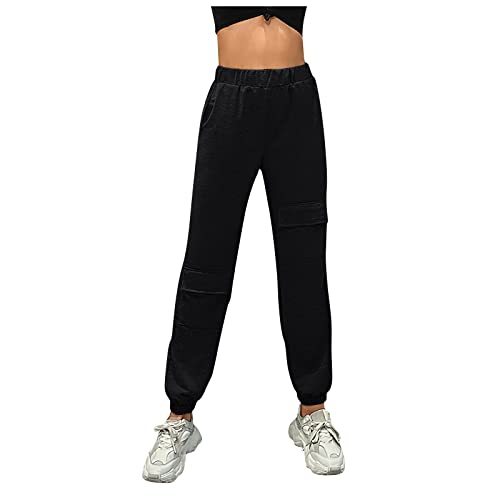 Hatoys Womens Work Pants Elastic High Waist Pocketed Cuffed Joggers Textured Loose Hose Pleat Sports Trousers Sweatpants