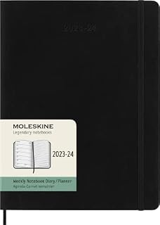Moleskine 18 Monate Wochen Notizkalender 2023/2024, Xl, 1 Wo = 1 Seite, Rechts Linierte Seite, Soft Cover, Schwarz