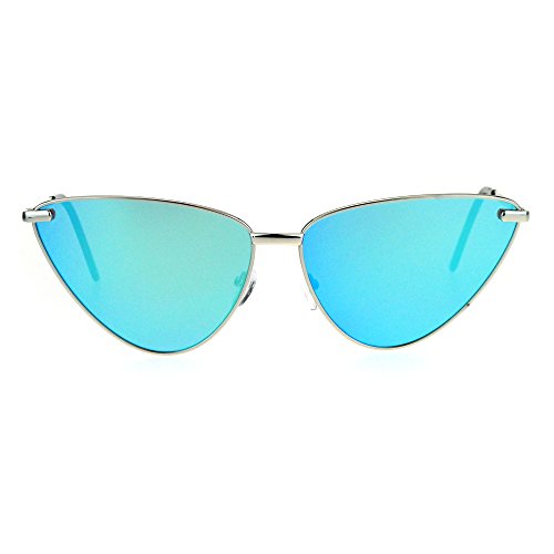 PASTL Womens Sunglasses Wide Metal Cateye Frame Silver, Blue Mirror Lens2