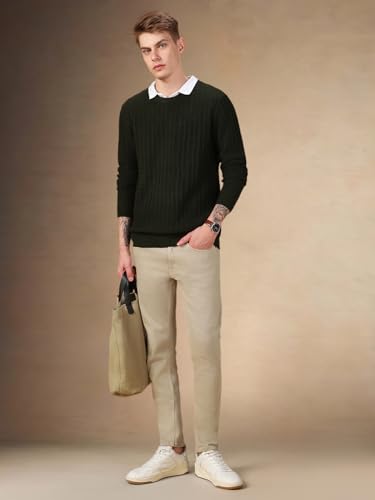 Image of Dennis Lingo Men Solid Acrylic Regular Fit Full Sleeves Pullover Sweater