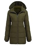 Hotouch - Abrigo de invierno largo para mujer, chaqueta acolchada con capucha, Slim Fit, chaqueta de invierno casual, resistente al viento, S-XXL, Verde militar., XXL