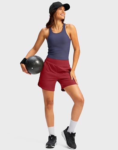 Image of G Gradual Women's Athletic Shorts 6 inch High Waisted Stretchy Bermuda Shorts for Women Quick Dry Summer Casual Shorts