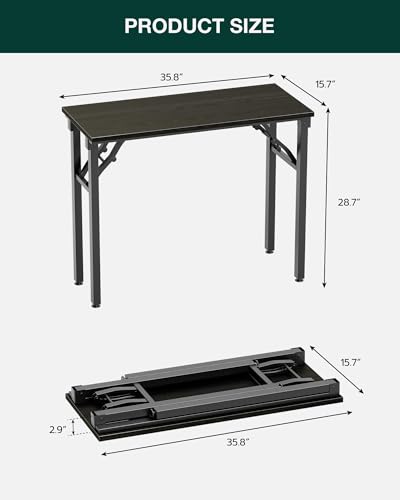 Image of Small Folding Computer Desk - Portable 35.8 Inch Foldable Laptop Table, Collapsible and Compact for Easy Storage and Fast Setup, Lightweight for Small Spaces, Craft and Study Use, Dark Oak
