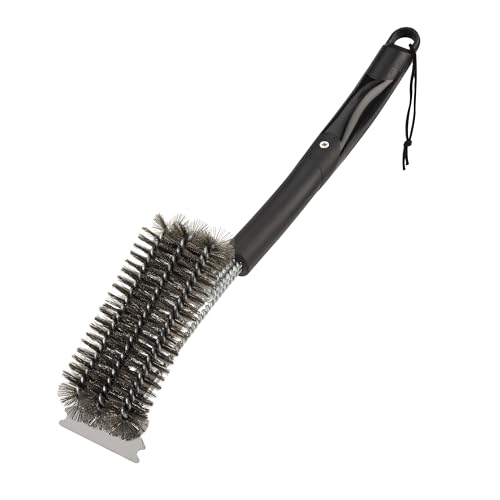 Cuisinart Triple Bristle Brush with Scraper, 17” Triple Row Stainless Steel Grill Brush for All Grates Quick Grill Cleaning, Comfortable Grip Grill Cleaner Perfect for BBQs, Cookouts & Tailgates