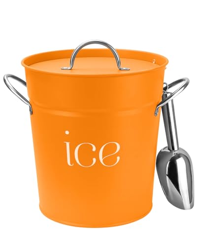 3Qt Orange Galvanized Ice Bucket with Lid, Scoop & Handles - Ideal for Cocktails, Parties, BBQs...