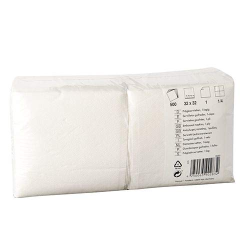 Servietten, 1-lagig 1/4-Falz 32 cm x 32 cm Weiss tbU90283 Einfach Weiß Einlagig, 4500 Stück