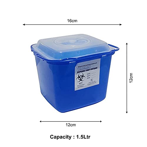 Blue Sharp Containers | Glass Waste and Metallic Implants | Bio-hazard | Bio-Medical Sharps Container Puncture Proof Box| (1.5 | 3.5 | 5.5 Liters) (1.5, Rectangular, 1, IOSCBLUE-1)