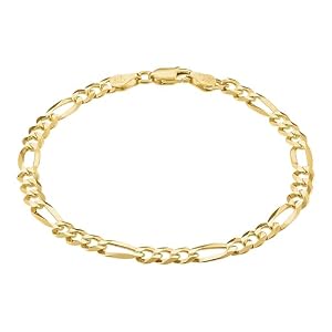 KISPER Mens Gold Bracelet 18K Gold Plated 925 Sterling Silver – 5mm Cuban Link Curb Chain & Figaro Link Bracelets for Men – Sizes 6.5,7,8,9 Inch