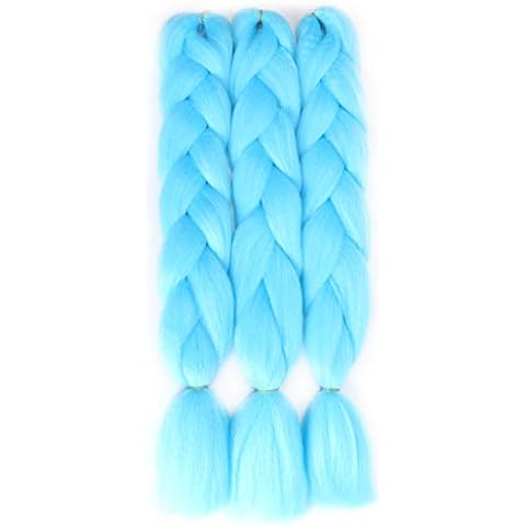Colorful Braiding Hair Extensions 24 Inch 3 Packs Synthetic High Temperature Jumbo Braids Hair Crochet Hair Extension for Braiding. Blue. Cover