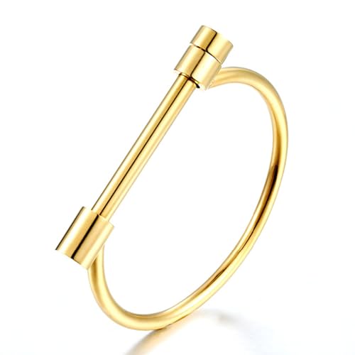 Screw Bracelet for Women Men Stylish Titanium Steel D Shape Bar Screw and Shackle Cuff Bangle BraceletLove Screwball Bar Bracelets in Unisex Design (Gold)