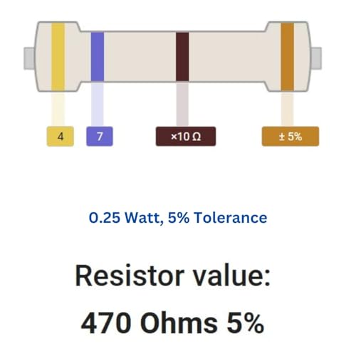 Image of 470 Ohm Resistor 1 /4W 5% Tolerance, Pack of 100 (470 Ohm)
