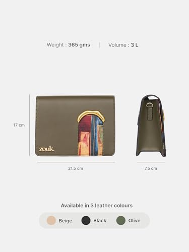 Image of ZOUK Women's Jharokha Vegan Leather Sling Bag | Dual Magnetic Flap | Crossbody Bag | Adjustable Strap