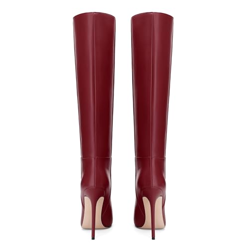 SHOWFOREST Knee High Boots for Women Pointed Toe Stiletto High Heel 4.7 Inch Pull on Tall Boots Classic Evening Party Dating Fall Winter Shoes4