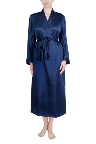 OSCAR ROSSA Women's Silk Sleepwear 100% Mulberry Silk Long Kimono Robe, Midnight Blue, XXL