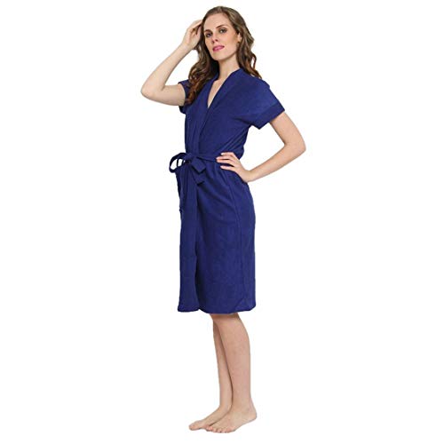 Image of bathrobes terry cotton free size bathrobe for women, bathsuit fit up to 42 inches chest size ladies - Rich Blue bathrobe
