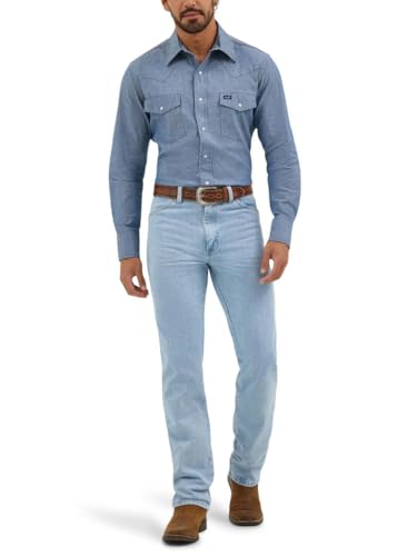 WranglermensCowboy Cut Western Long Sleeve Snap Work Shirt Firm Finish Chambray Blue - Thumbnail 3
