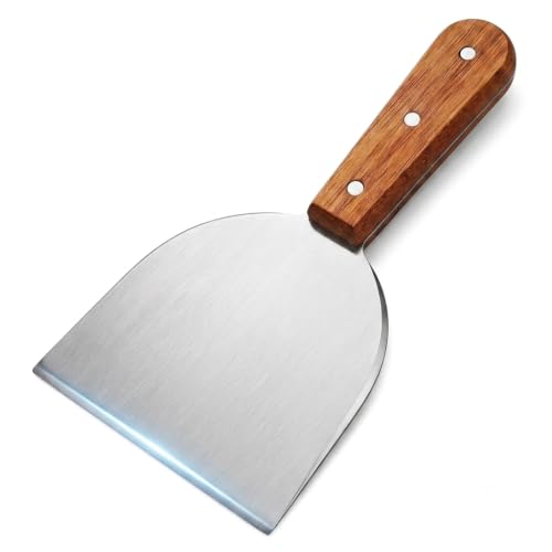 Cyoufine Middle Wide Griddle Scraper, 4 ''x 4 '' Smashed Burger Blade Scraper Grill Scraper Spatula Burger Turner, Wooden Handle Professional Grade Barbecue Grill Accessories