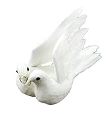 Touch of Nature 1-Piece Flocked/Feather Wedding Dove Couple for Arts and Crafts, 4.5-Inch, White with Gold Colored Rings