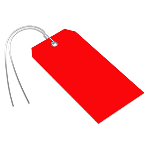 SmartSign (Pack of 1000) Red Plastic Tags with Wires, 4.75 x 2.375 inch, Metal Eyelet, 10 mil Tear-Proof Polylith Plastic, Writable