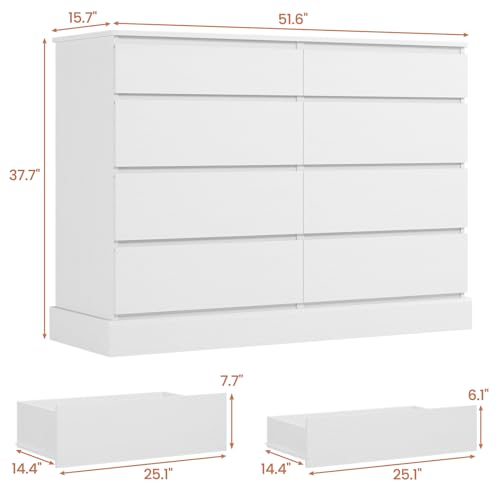 Modern White Dresser with 8 Drawers for Bedroom Storage