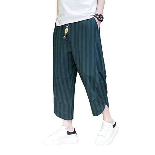 Doslavida Men's Casual Elastic Waist Linen Capri Pants Wide Leg Baggy Cotton Harem Yoga Trousers Loose Patchwork Shorts #TOP5