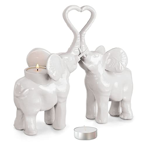 White Elephant Candle Holders 10.2" (Set Of 2) — Elephant Gifts For Couples — Elefantes Para Decoracion Casa #TOP30