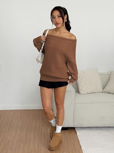Image of ZAFUL Sweaters for Women Off Shoulder Knit Sweater with Long Sleeve Loose Pullover Jumper Tops