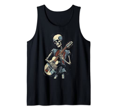 Esqueleto tocando guitarra, bandas camisas banda camiseta para hombre Camiseta sin Mangas
