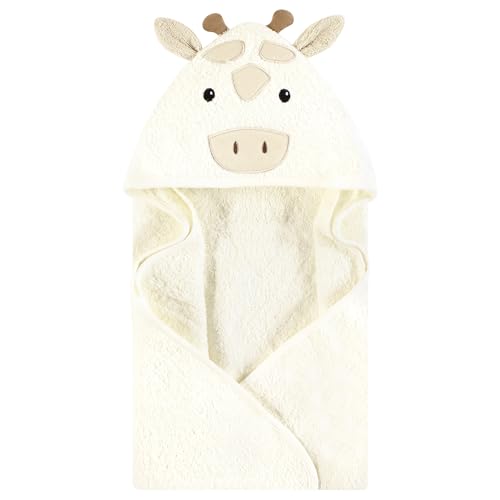 Image of Hudson Baby Unisex Baby Cotton Poly Animal Face Hooded Towel, Beige Giraffe, One Size